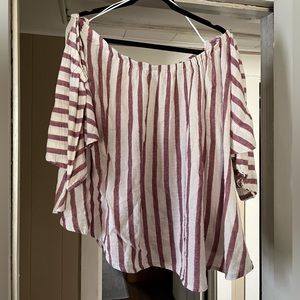 Striped Off-Shoulder Blouse Red & White